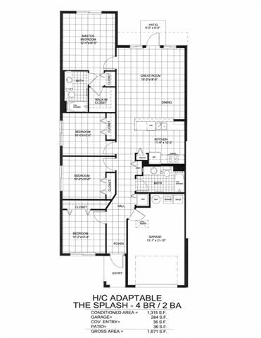 Floor plan for 4 beds, 2 baths, 1306 sqft