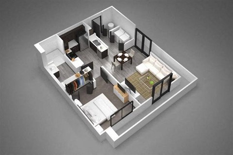 Floor plan for 1 bed, 1 bath, 650 sqft