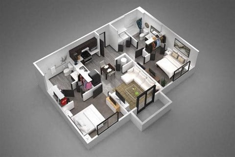 Floor plan for 2 beds, 2 baths, 850 sqft