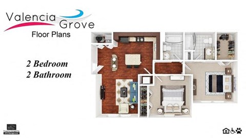 Floor plan for 2 beds, 2 baths, 916 sqft