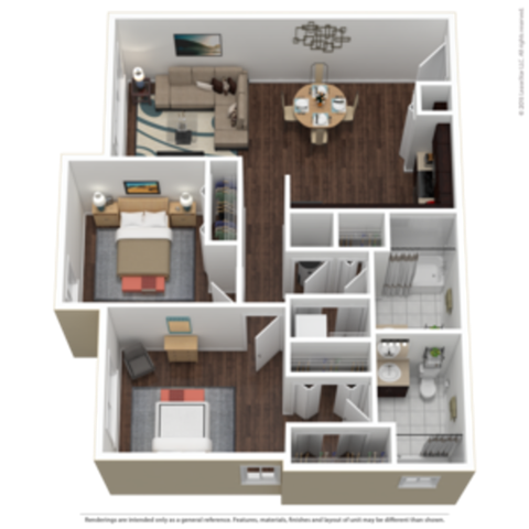 Floor plan for 2 beds, 2 baths, 900 sqft