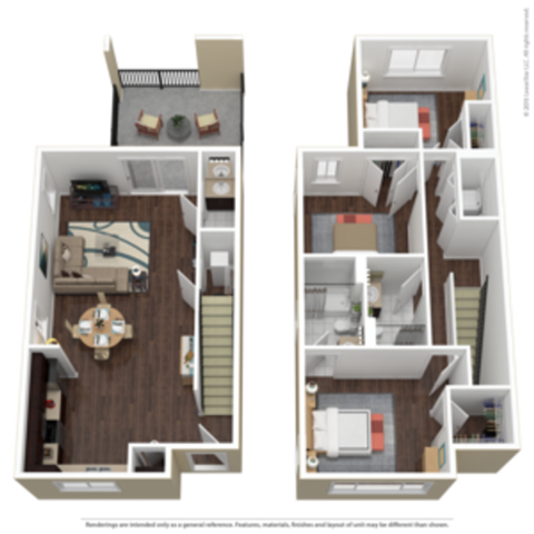 Floor plan for 3 beds, 2 baths, 1150 sqft
