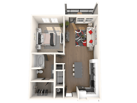 Floor plan for 1 bed, 1 bath, 784 sqft