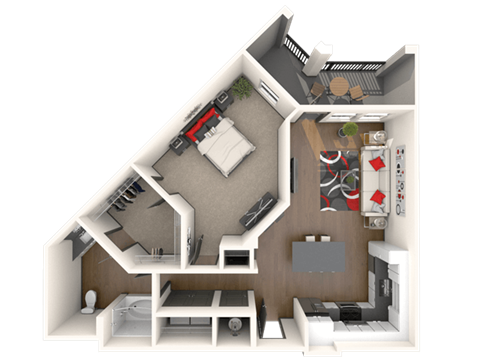 Floor plan for 1 bed, 1 bath, 855 sqft