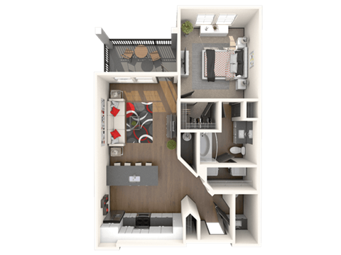 Floor plan for 1 bed, 1 bath, 776 sqft