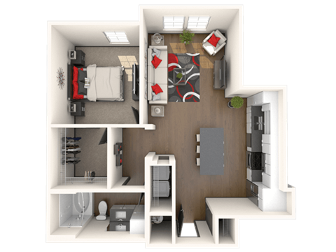 Floor plan for 1 bed, 1 bath, 780 sqft