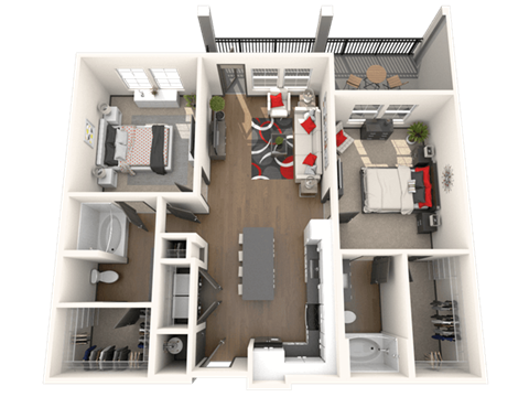 Floor plan for 2 beds, 2 baths, 1101 sqft