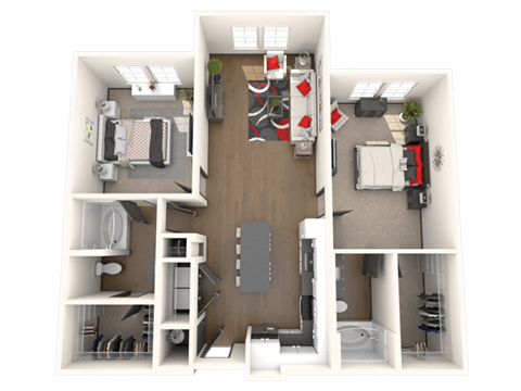 Floor plan for 2 beds, 2 baths, 1214 sqft