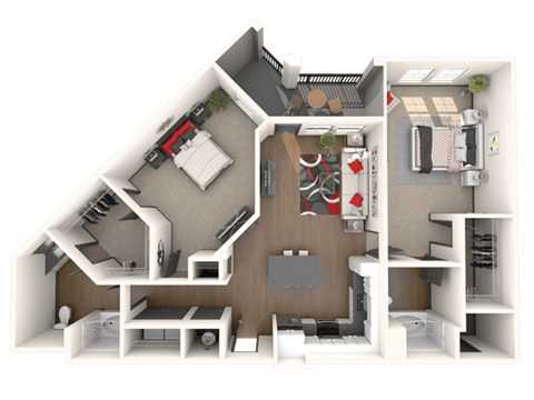 Floor plan for 2 beds, 2 baths, 1235 sqft