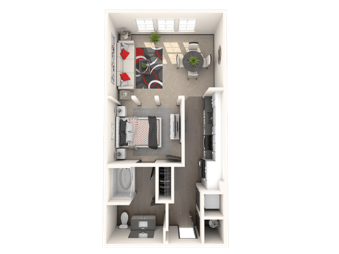 Floor plan for 1 bed, 1 bath, 630 sqft