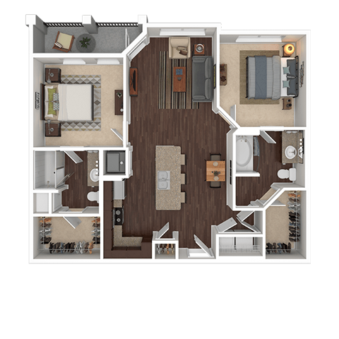 Floor plan for 2 beds, 2 baths, 1113 sqft