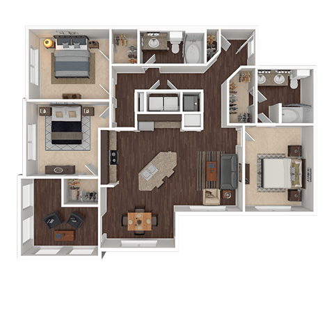 Floor plan for 3 beds, 2 baths, 1496 sqft