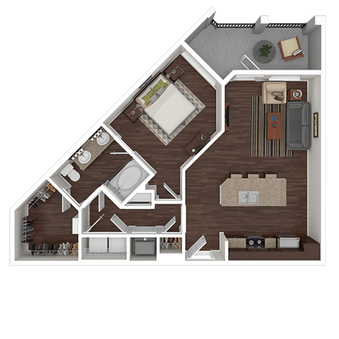 Floor plan for 1 bed, 1 bath, 783 sqft