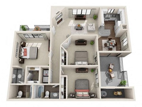 Floor plan for 3 beds, 2 baths, 1180 sqft