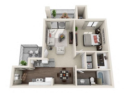 Floor plan for 1 bed, 1 bath, 684 sqft