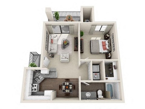 Floor plan for 1 bed, 1 bath, 649 sqft