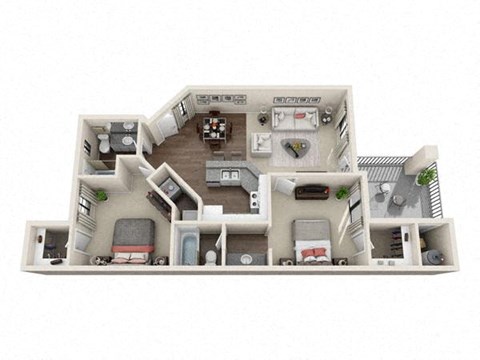 Floor plan for 2 beds, 2 baths, 1070 sqft