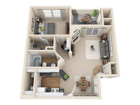 Floor plan for 1 bed, 1 bath, 798 sqft