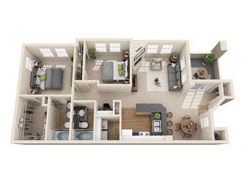 Floor plan for 2 beds, 2 baths, 1088 sqft