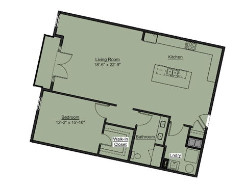 Floor plan for 1 bed, 1 bath, 1314 sqft