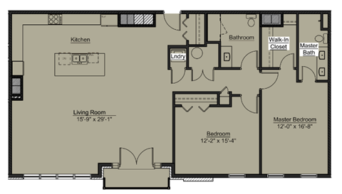 Floor plan for 2 beds, 2 baths, 1577 sqft