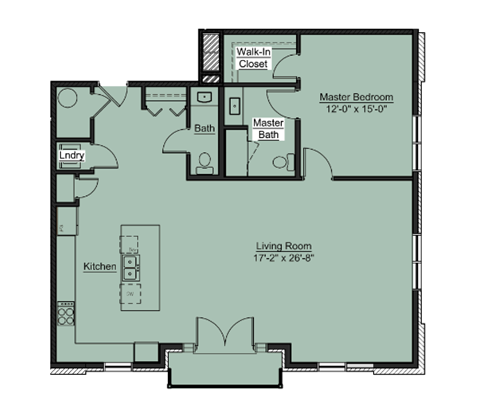 Floor plan for 1 bed, 1.5 baths, 1525 sqft