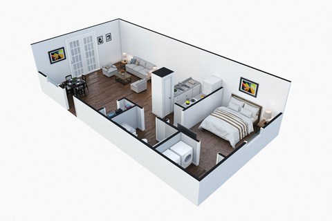 Floor plan for 1 bed, 1 bath, 800 sqft