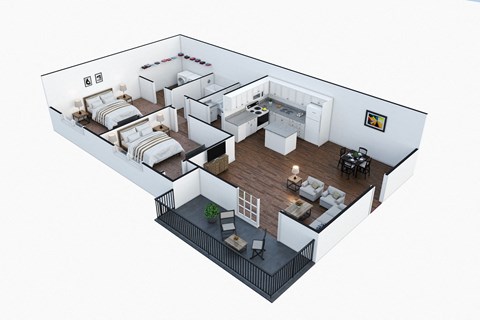 Floor plan for 2 beds, 2 baths, 985 sqft