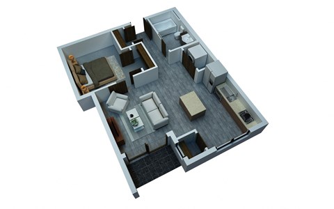 Floor plan for 1 bed, 1 bath, 623 sqft