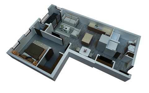 Floor plan for 1 bed, 1 bath, 670 sqft