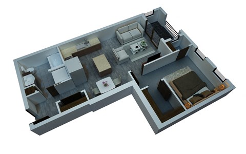Floor plan for 1 bed, 1 bath, 671 sqft