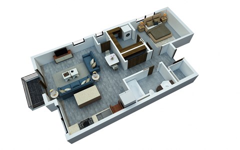 Floor plan for 1 bed, 1 bath, 707 sqft
