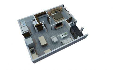 Floor plan for 1 bed, 1 bath, 708 sqft