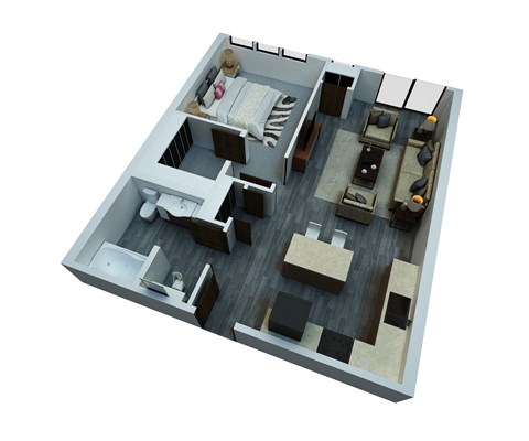 Floor plan for 1 bed, 1 bath, 758 sqft