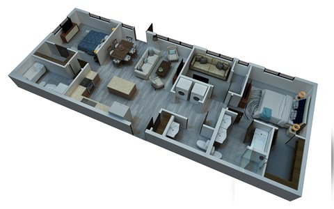 Floor plan for 2 beds, 3 baths, 1417 sqft