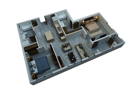 Floor plan for 2 beds, 2 baths, 1013 sqft