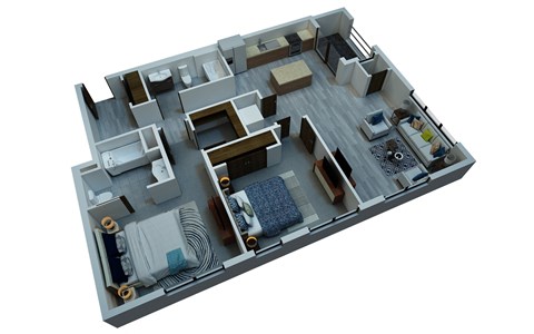 Floor plan for 2 beds, 2 baths, 1129 sqft