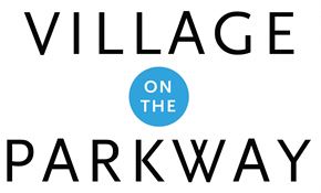 Dallas apartment for rent - A logo with the words "Village on the Parkway" in black with a blue circle with the letter "o" in the middle.