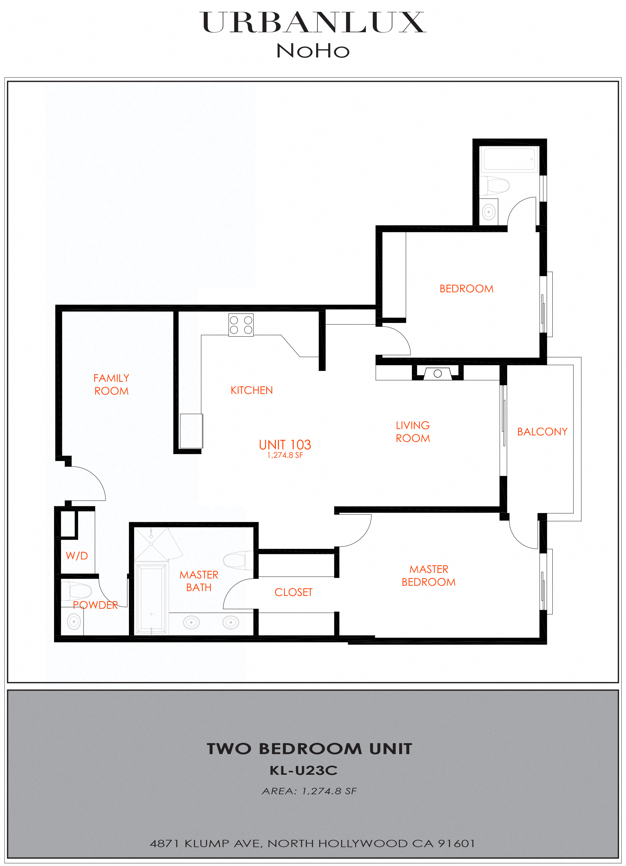 Floor plan for 2 beds, 2.5 baths, 1609 sqft