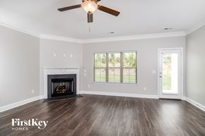 Colfax house for rent - a living room with a fireplace and a ceiling fan