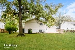 Manchester house for rent - A tree stands in a grassy yard in front of a house.