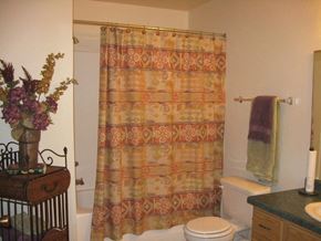 Appleton apartment for rent - a bathroom with a shower curtain and a toilet