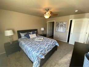 Appleton apartment for rent - a bedroom with a bed and a ceiling fan