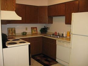 West Bend apartment for rent - a kitchen with a stove refrigerator and a sink