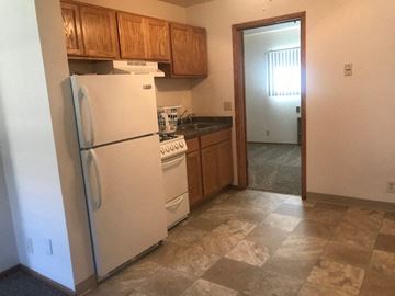 St. Francis apartment for rent - a kitchen with a white refrigerator and a sink