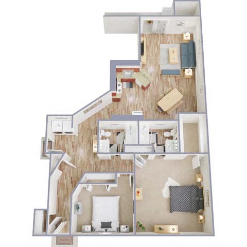 Floor plan for 2 beds, 2 baths, 1148 sqft