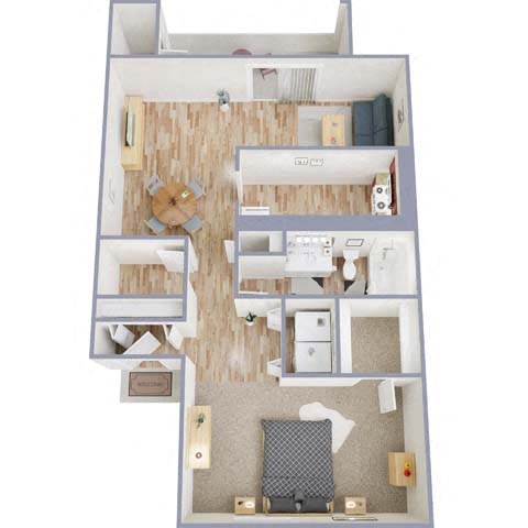 Floor plan for 1 bed, 1 bath, 864 sqft