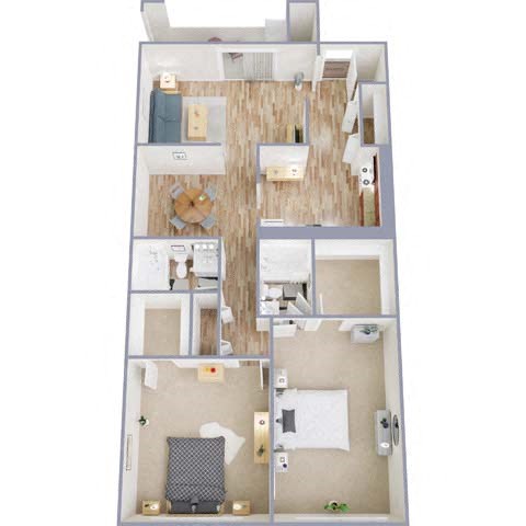 Floor plan for 2 beds, 2 baths, 1296 sqft