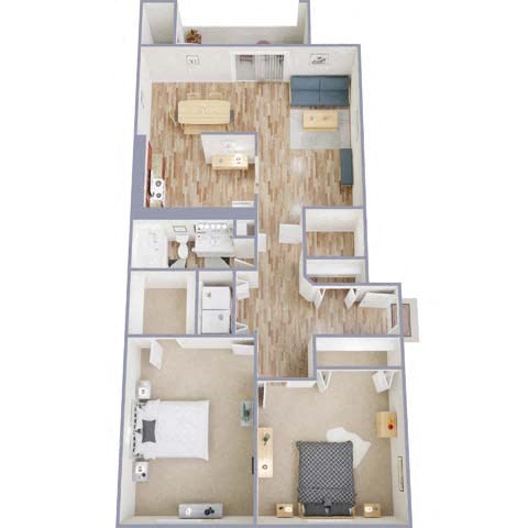 Floor plan for 2 beds, 1 bath, 1027 sqft