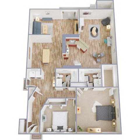 Floor plan for 2 beds, 2 baths, 1488 sqft